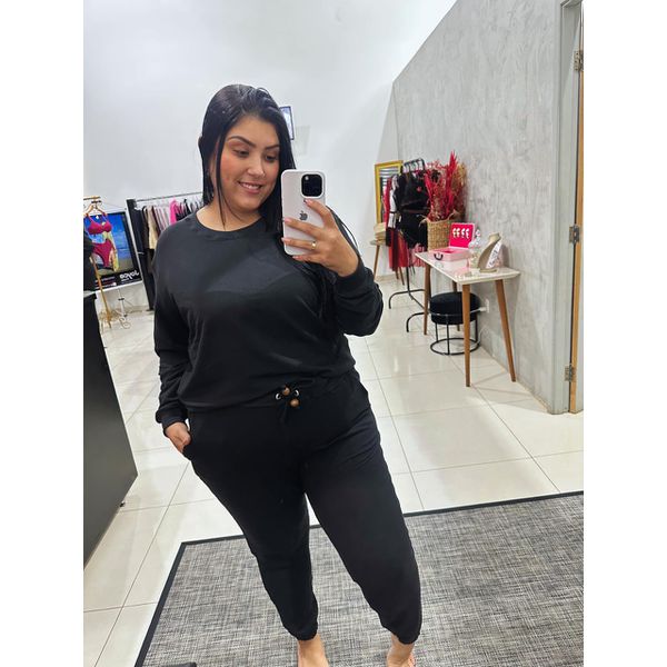 Moletom Plus Size com Lycra Preto
