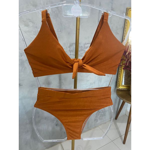 Biquini Plus Size Top Retrô Terracota com calcinha hot pan
