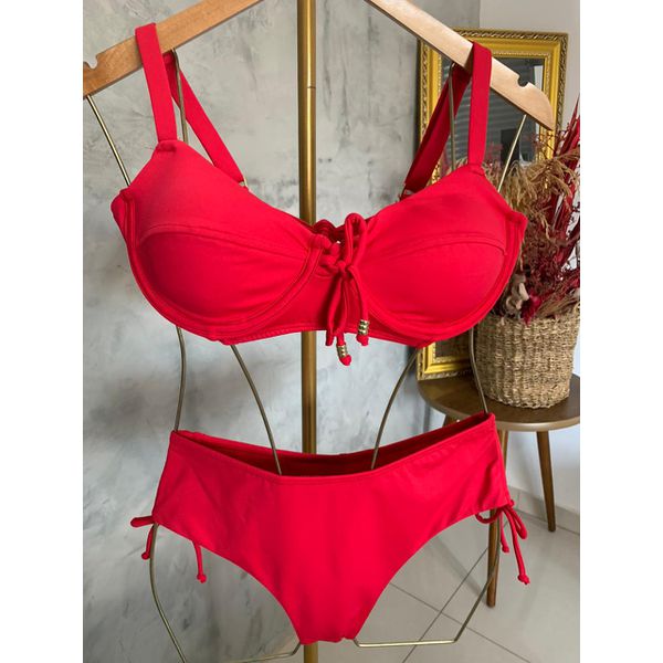 Biquini Meia Taça Caribe Vermelho fio duplo regulagem