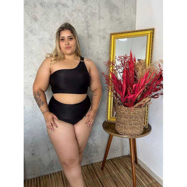 Biquíni Plus Size Nula Manga Preto com Hot pant conforto 0112.04 Preto