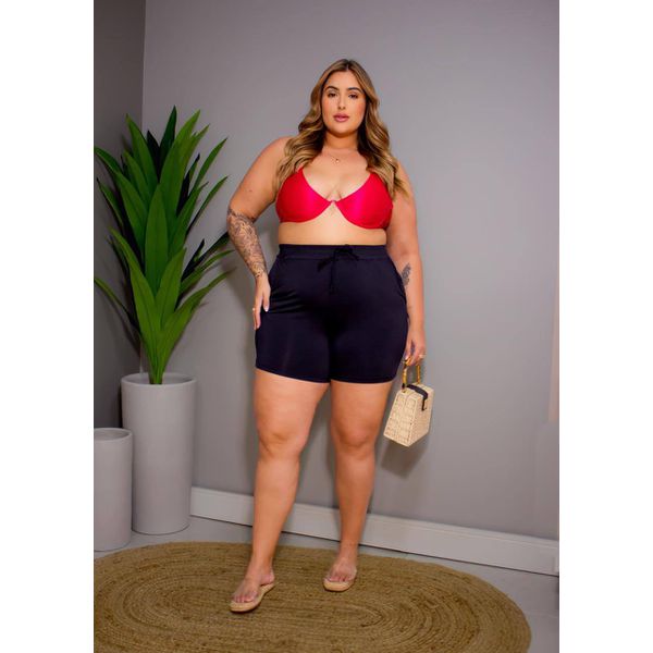 Short Plus Size Natalia Preto com ajuste na cintura 0182.03