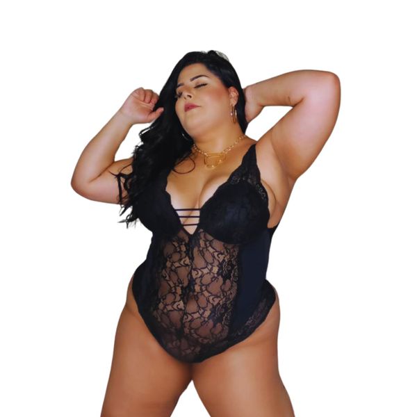 Body Plus Size Premium Renda Com Bojo Preto 243.01