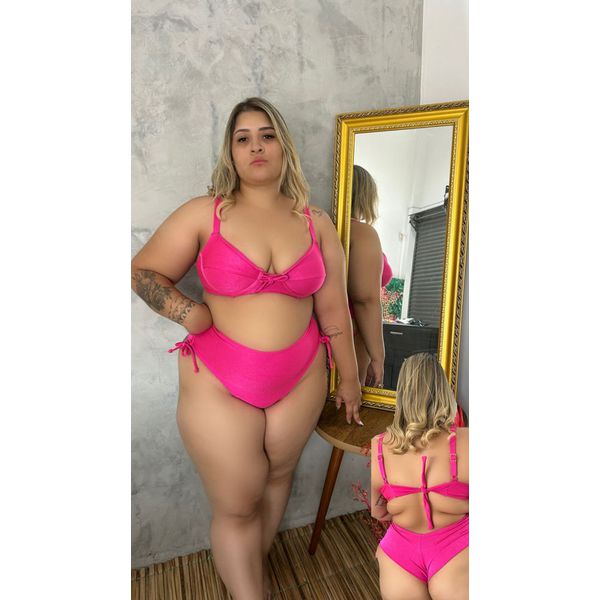 Biquini Meia Taça Caribe Rosa Choque fio duplo regulagem