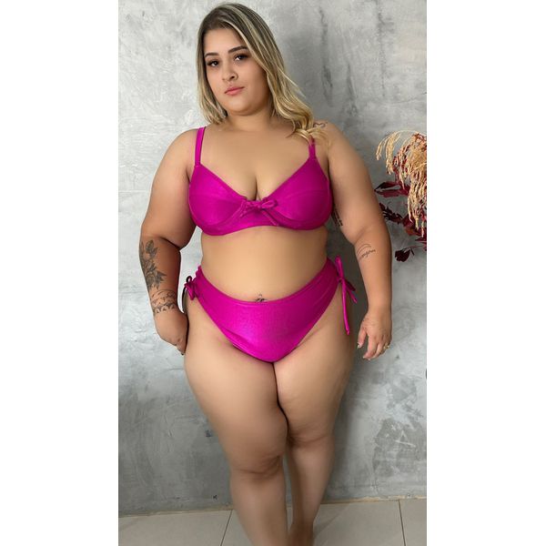 Biquini Meia Taça Caribe Fúcsia fio duplo regulagem