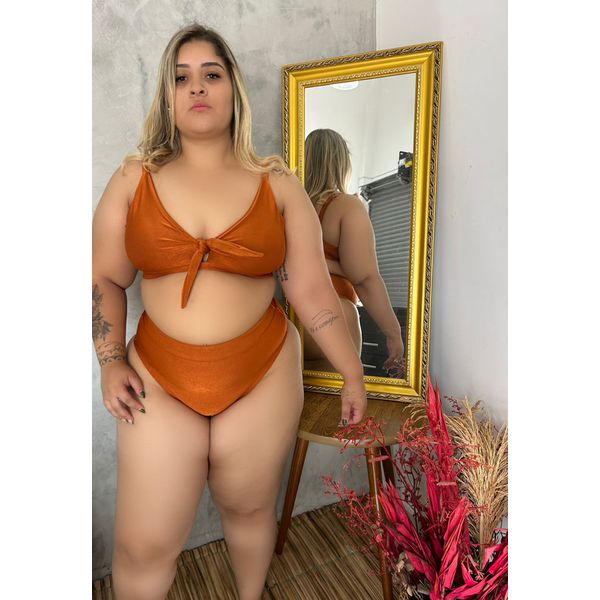 Biquini Plus Size Top Retrô Terracota com calcinha hot pan