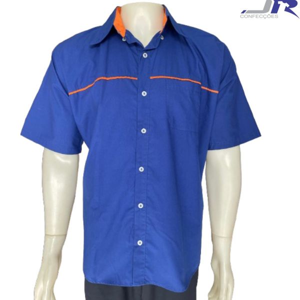 Camisa Manga Curta Colarinho e Viés Frente e Costa Colorido