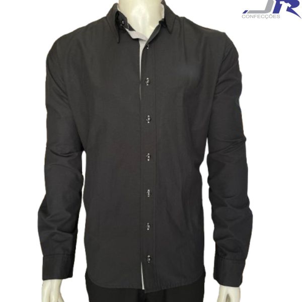 Camisa Manga Longa Colarinho e Patê Colorido