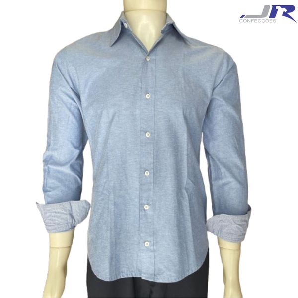 Camisa Manga Longa Colarinho e Punho Interno Colorido