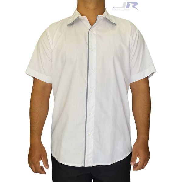 Camisa Manga Curta com Viés Colorido Patê e Gola