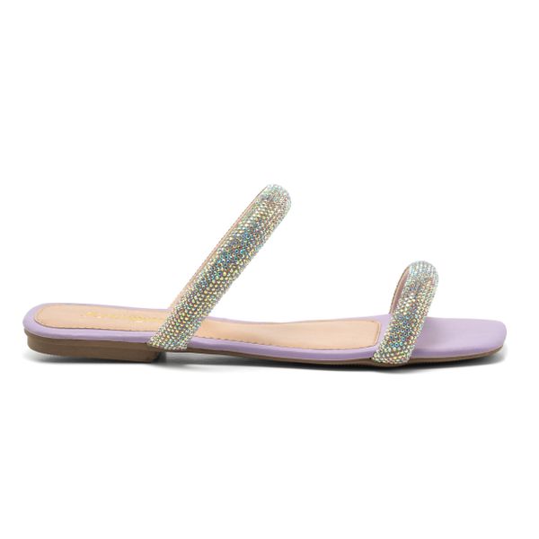 Sandália Feminina Jade Com Duas Tiras Strass Lilás 