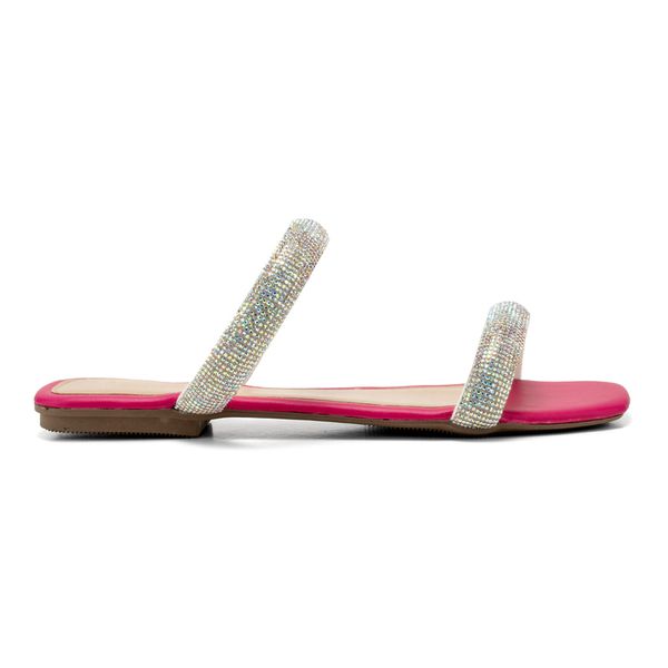 Sandália Feminina Jade Com Duas Tiras Strass Rosa