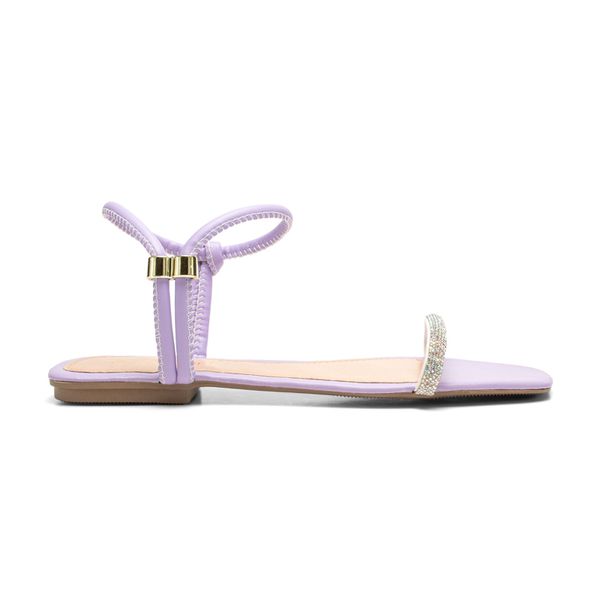 Sandália Luna Com Strass Rasteirinha Lílas