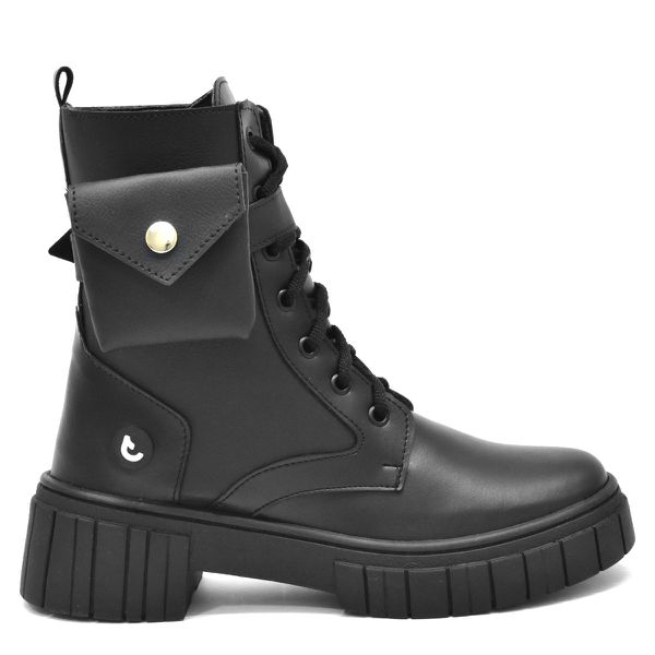 Coturno Feminino Bota Tratorada Com Bolsinha PRETO
