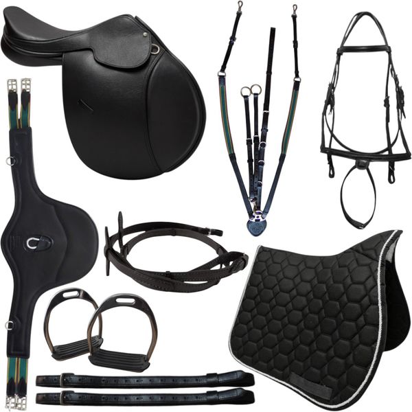 KIT 3 SELA DE SALTO FLEX ANDRADE PRETA COM ARREAMENTO COMPLETO