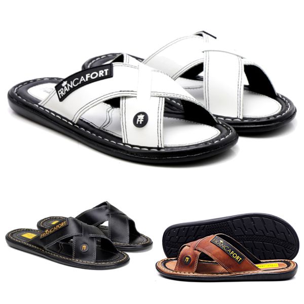 Chinelo Em Couro Modelo Fechado Franca Forte Masculino Confortável Resistente Antiderrapante