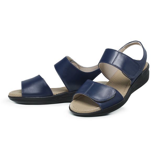 Sandália Feminina Papete Azul Regulável em Couro Conforto Senhora 33/42 Pizaflex Ótima Qualidade