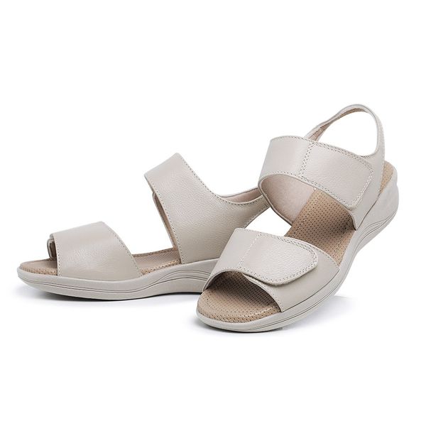 Sandália Feminina Papete Creme Regulável em Couro Conforto Senhora 33/42 Pizaflex Ótima Qualidade