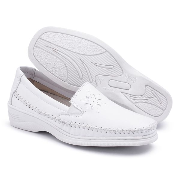 Sapato Tênis Mocassim Feminino Branco Confort Ortopédico Diabético - Esporão Resistente Linha Senhora