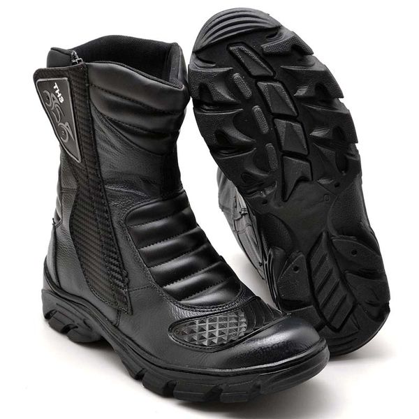 Bota Masculina Motoqueiro TH3 em Couro Cano Médio Preto Conforto Resistencia Trilha Passeios Trabalho