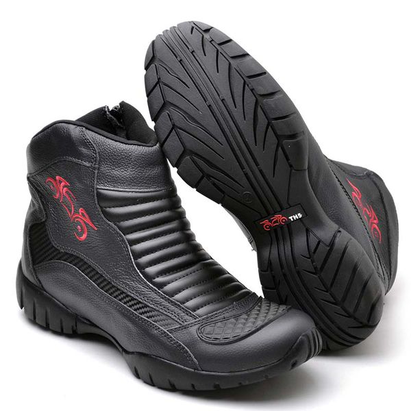 Bota Masculina Coturno Motoqueiro Militar TH5 em Couro Cano Curto Preto Conforto Resistencia Trilha Passeios Trabalho