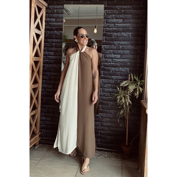 Vestido Dualité - Marrom/Bege