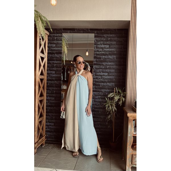 Vestido Dualité - Azul/Bege