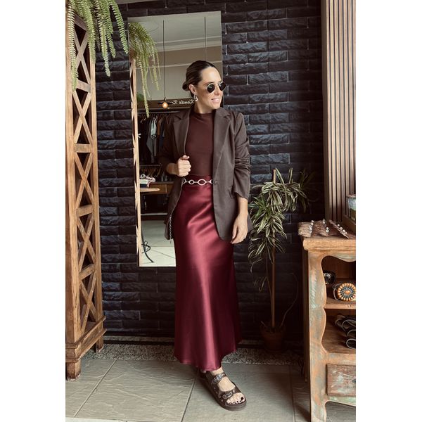 Saia Longa Cetim Alvorada Vinho Ana Radi Store