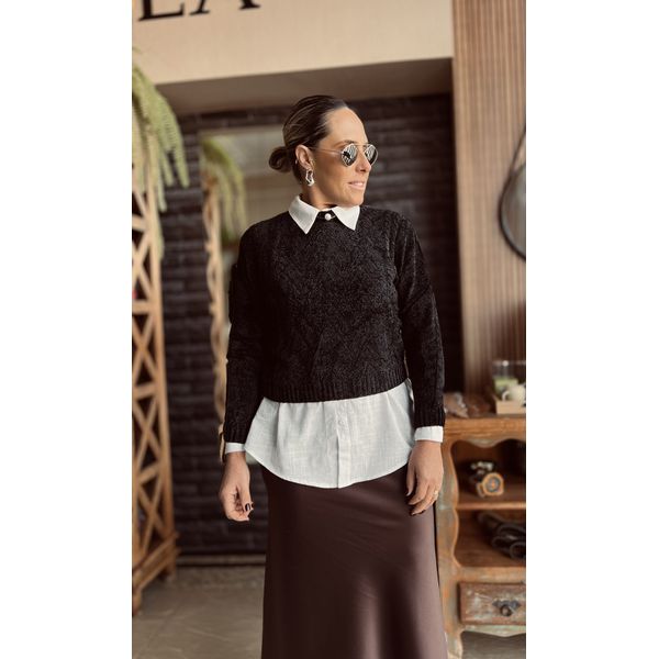 Blusa tricô mousse Caiana - Preto