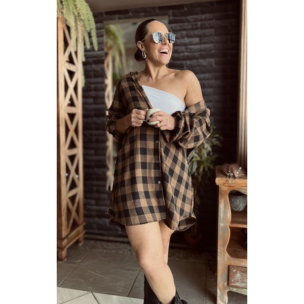 Chemise em Flanela Xadrez Gália - Marrom