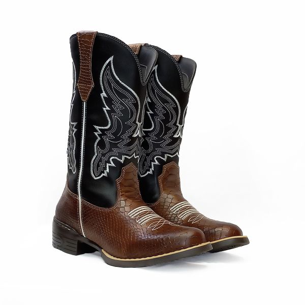 Bota Masculina Texana em Couro Marrom 