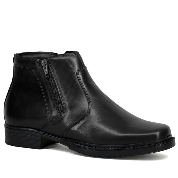 Bota em Couro Legítimo Masculina Preto Napa com Zíper Linha Social