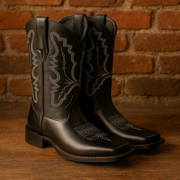 Bota Texana Feminina em Couro Legítimo Preto Fenix Kapell