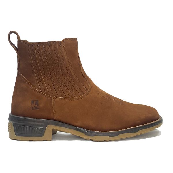Botina Masculina Denver em Couro Legítimo Nobuck cor Castor Forrada em Couro Bico Quadrado Linha KPL Premium