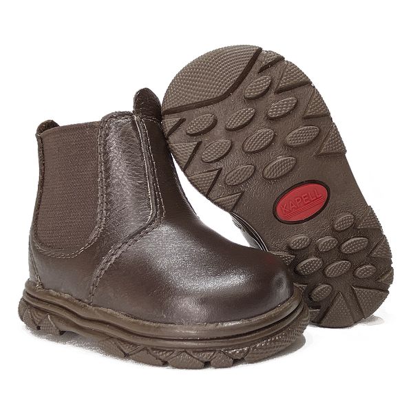 Botina Infantil Unissex New Baby em Couro Legítimo Café Linha KPL Premium 