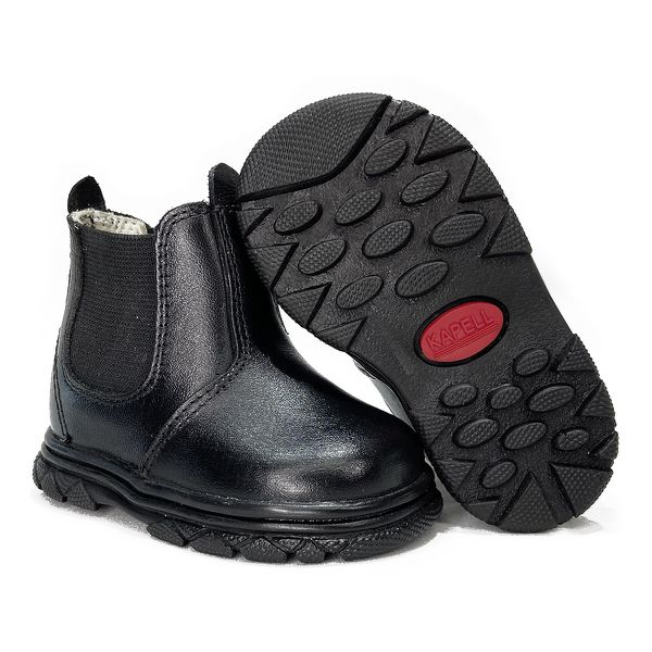 Botina Infantil Unissex New Baby em Couro Legítimo Preto Linha KPL Premium