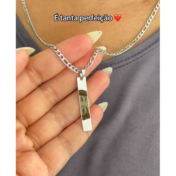 Colar retangular Olhar em aço inoxidavel Personalizada