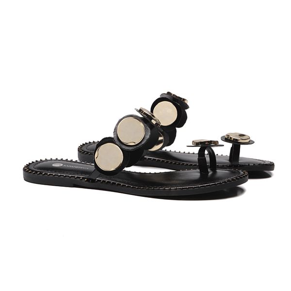 Rasteira Ouro Lunar - Preto Dourado