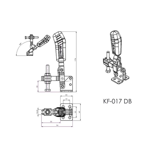 Kit 2 Peças Grampo de Aperto Rápido Vertical KIFIX KF017 DB 170Kgf