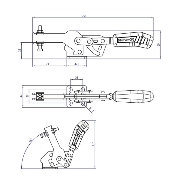 Grampo de Aperto Rápido Reforçado Horizontal KIFIX KF527 D 230Kgf