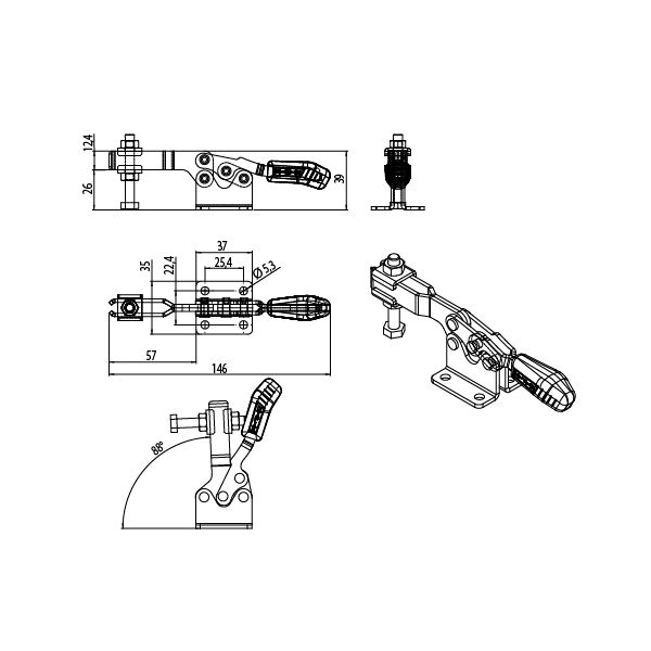 Kit 6 Peças Grampo de Aperto Rápido Horizontal KIFIX KF511 D INOX