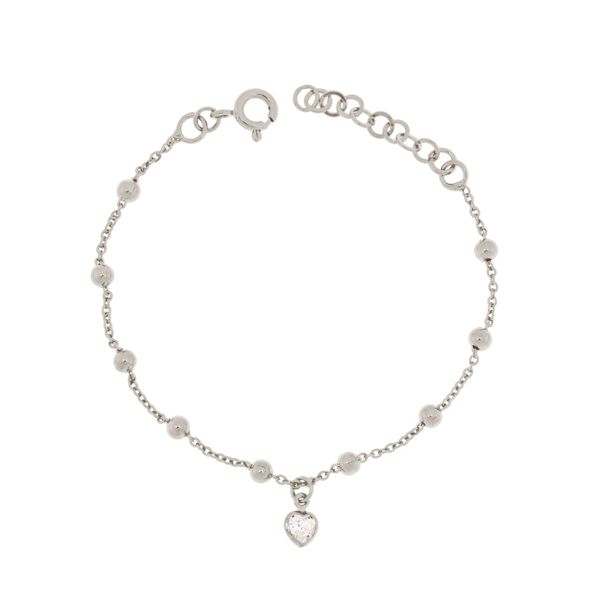 Pulseira Coração Cristal - Infantil (Banho Prata)