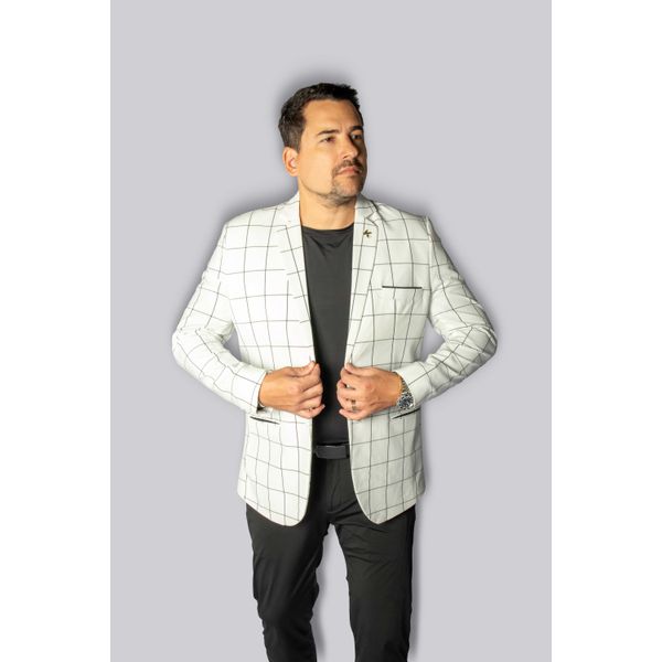 Blazer Branco Quadriculado Slim em Poliviscose - King Ternos