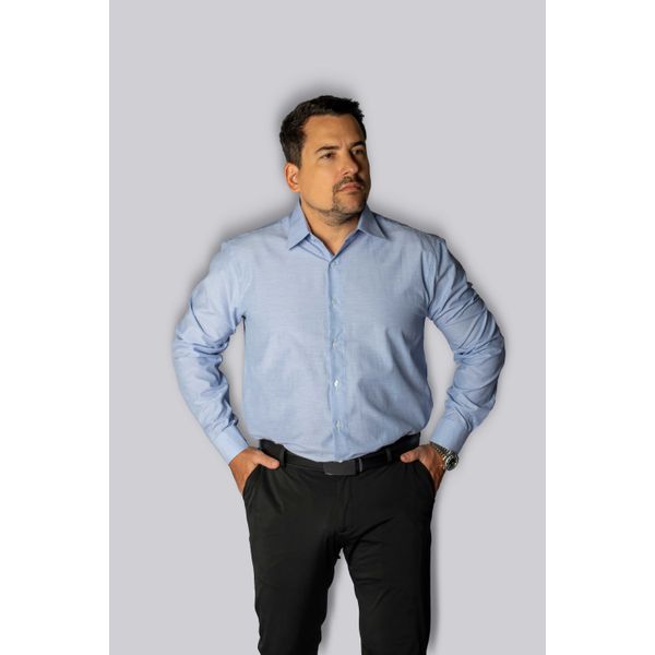 Camisa Social Azul Bebê Slim Manga Longa - King Ternos