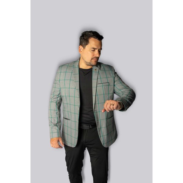 Blazer Cinza Quadriculado Slim em Poliviscose - King Ternos 