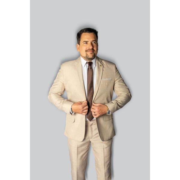 Costume Bege Slim em Microfibra - King Ternos