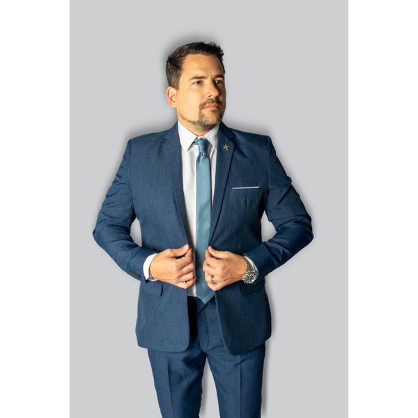 Costume Azul Mescla Slim em Microfibra - King Ternos