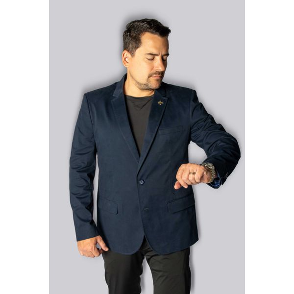 Blazer Azul Noite Slim em tecido Peletizado - King Ternos