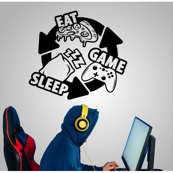 Adesivo parede Gamer eat sleep game - 1535 - KRadesivos 