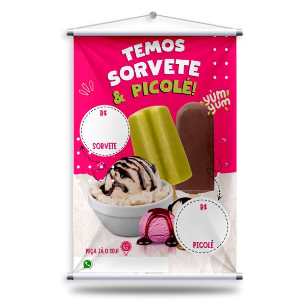  Banner Temos Sorvete e Picolé + Grátis Suporte Pa... - KRadesivos 