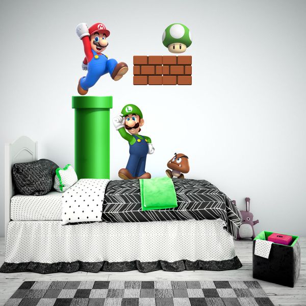 Adesivo Parede Decorativo Mario, Luigi e Goomba